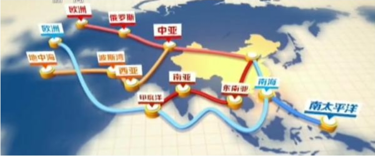 中共当局发布的“一带一路”权威地图。这张图把南海到南太平洋一线也体现出来了 