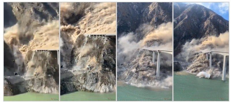 红旗特大桥垮塌时的视频截图。来源：央广网 