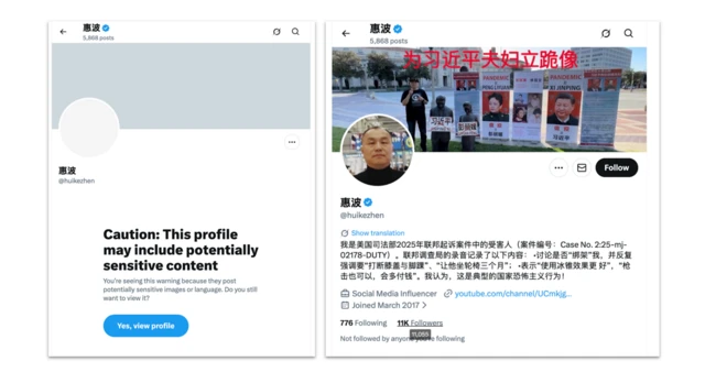 艺术家惠波是该用户向ChatGPT提及的攻击对象之一。（SCREENSHOT） 